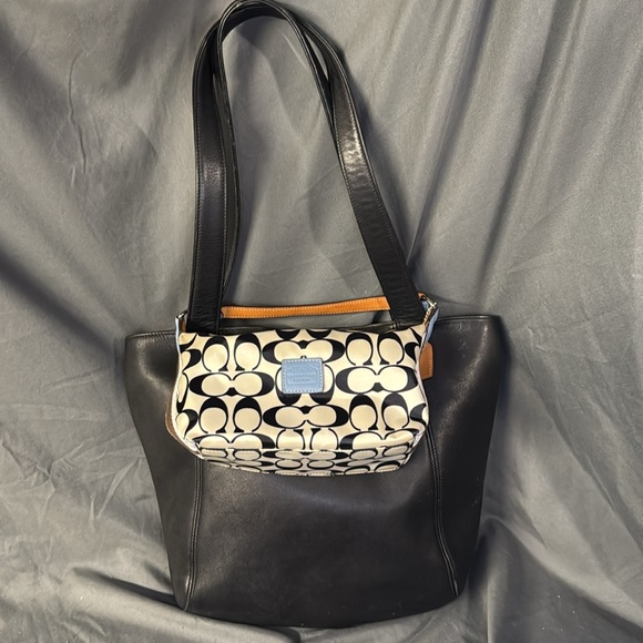 Coach Classic Signature Canvas Black White and blue Small Purse/Wristlet - Picture 13 of 13